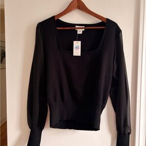 APRICOT Black Square Neck Long Sleeve Top